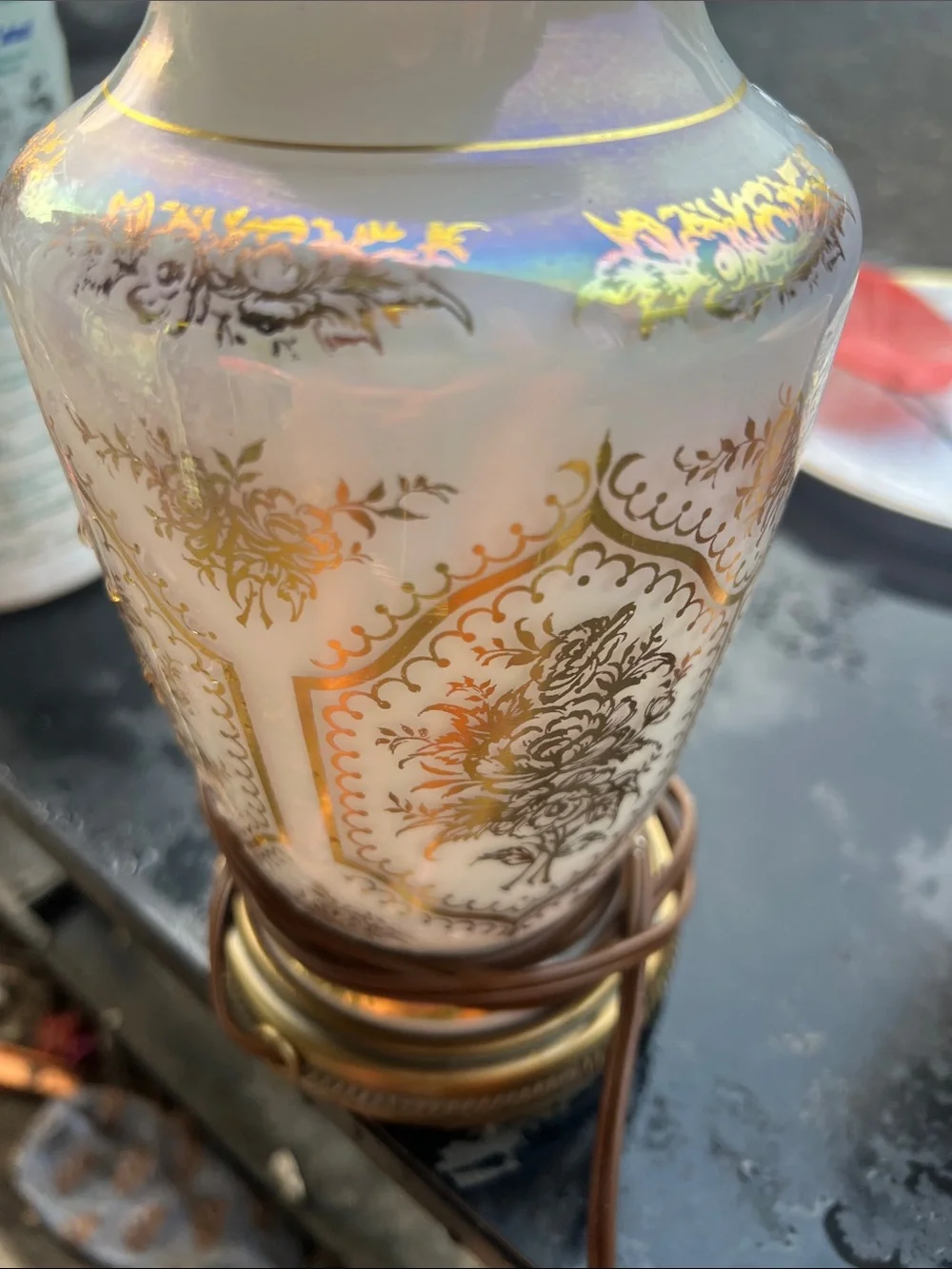 Source Unknown White and Gold Decorative Table Lantern